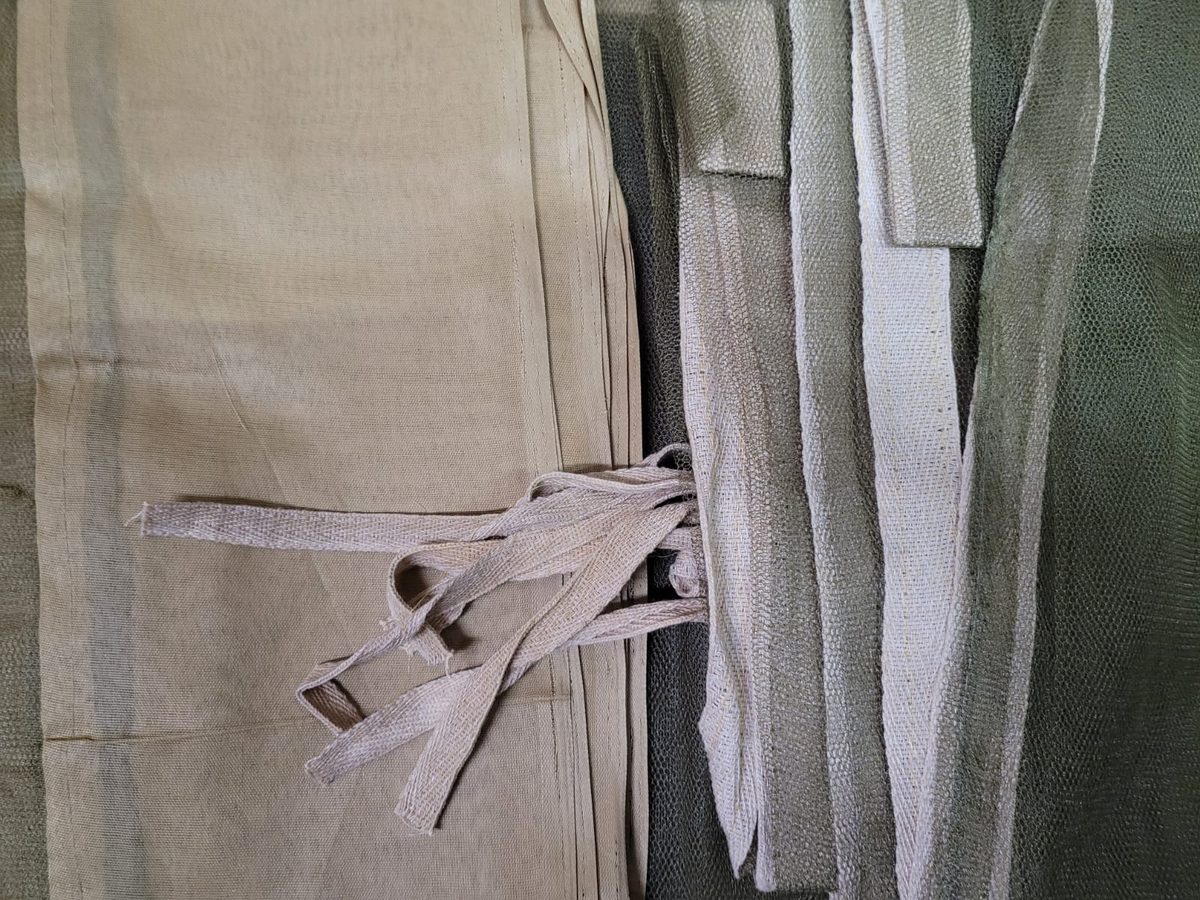 Calico khaki bed mosquito net — cotton tape mesh machardani