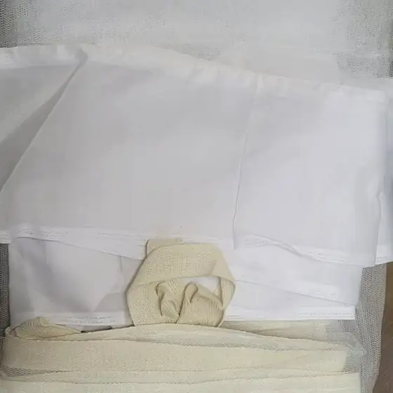 Tejas white bed mosquito net — pure cotton tape build with micro-border finishing